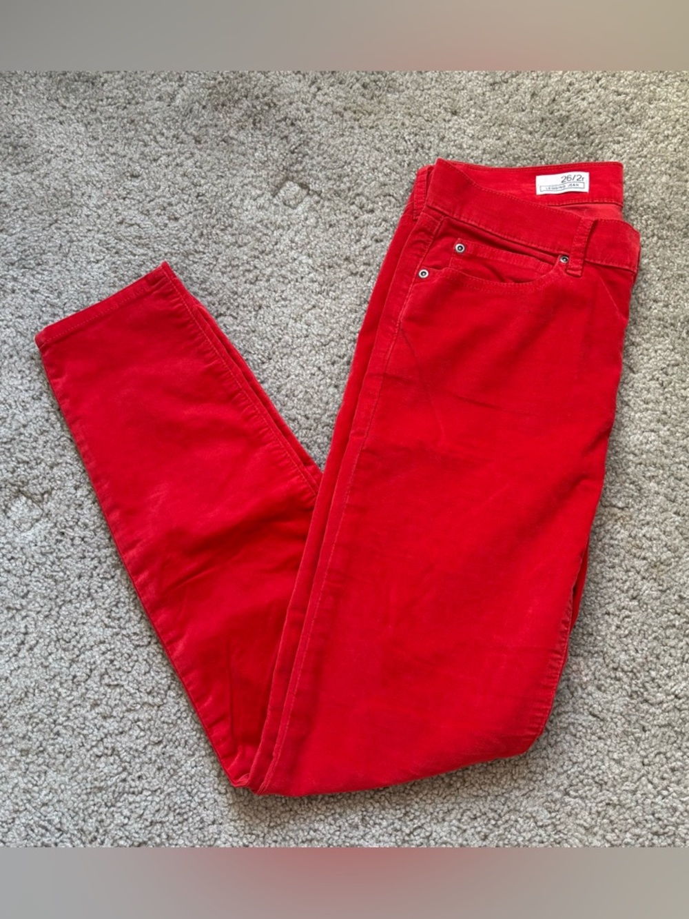 Gap Red Corduroy Skinny Pants Size 26 Mid Rise Stretch Legging Jeans